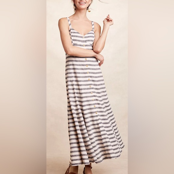 Anthropologie Dresses & Skirts - Anthropologie Maeve Linen Blend Striped Midi Dress Size 0P